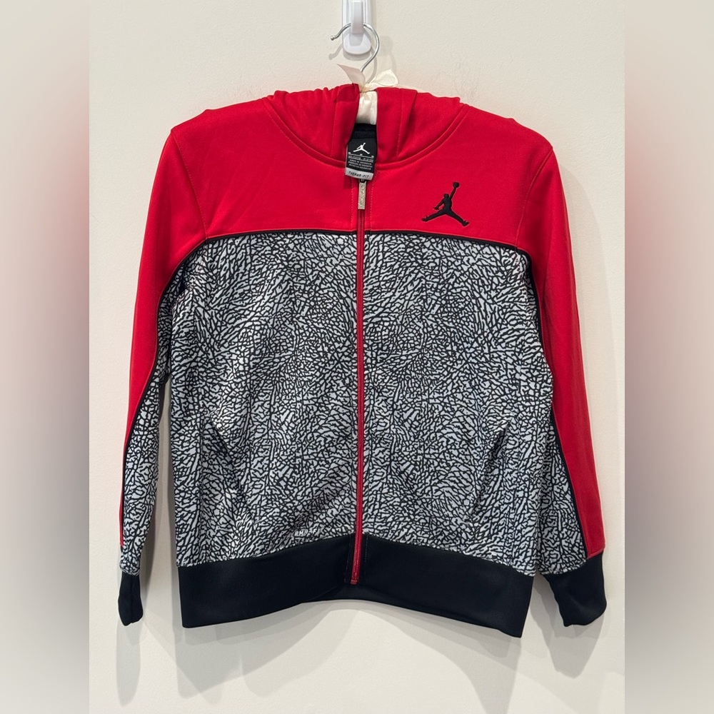 Nike Air Jordan THERMA FIT Zip Up Hoodie Jacket Black Red Boys Kids 10-12 M